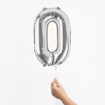 Шар с клапаном (16''/41 см) Мини-цифра, 0, Серебро, Металлик, 1 шт., R3180