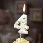 Свеча Цифра, 4 Золотые брызги, на шпажке, Белый, Металлик, 4,3 + 5,2 см, 1 шт. с держат., 5644