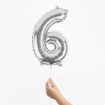 Шар с клапаном (16''/41 см) Мини-цифра, 6, Серебро, Металлик, 1 шт., R3186