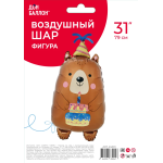 Шар (31''/79 см) Фигура, Мишка с тортом, 1 шт. в уп., 24001