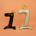 Шар (32''/81 см) Цифра на подставке, 7 Золотая корона, Черный, 1 шт. в уп., 131247