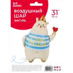 Шар (31''/79 см) Фигура, Мишка с сердечком, Сатин, 1 шт. в уп., 26186