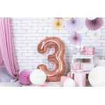Шар (40''/102 см) Цифра, 3 Slim, Розовое Золото, 1 шт. в уп., 755471