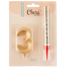 Набор, Фонтан и Свеча Цифра, 3 Грани, Золото, 10 см, 1 шт., 1773