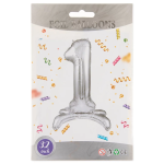 Шар (32''/81 см) Цифра на подставке, 1, Серебро, 1 шт. в уп., 24131