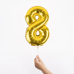 Шар с клапаном (16''/41 см) Мини-цифра, 8, Золото, Металлик, 1 шт., R3178