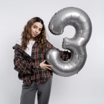 Шар (40''/102 см) Цифра, 3 Slim, Лунное Серебро, Матовый, 1 шт., 901913MMS