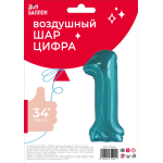 Шар (34''/86 см) Цифра, 1 Slim, Тиффани, 1 шт. в уп., 131401