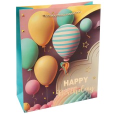 Пакет подарочный, 210гр, Happy Birthday, Праздничный микс, Дизайн №2, Металлик, 32*26*10 см, 1 шт., 504321
