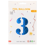 Шар (40''/102 см) Цифра, 3, Синий, Металлик, 1 шт. в уп., 26263