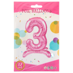 Шар (32''/81 см) Цифра на подставке, 3, Розовый, 1 шт. в уп., 24143