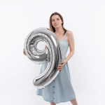 Шар (40''/102 см) Цифра, 9, Серебро, Металлик, 1 шт. в уп., 26499