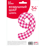 Шар (34''/86 см) Цифра, 9 Клеточки, Розовый/Фуше, 1 шт. в уп., 26649