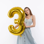 Шар (40''/102 см) Цифра, 3, Золото, Металлик, 1 шт. в уп., 26483