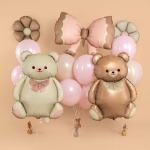 Шар (35''/89 см) Фигура, Мишка с бантом, Бежевый/Розовый, Сатин, 1 шт. в уп., 26012P