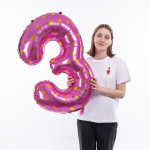 Шар (34''/86 см) Цифра, 3 Золотые короны, Розовый, 1 шт. в уп., 131103