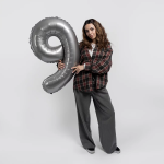 Шар (40''/102 см) Цифра, 9 Slim, Лунное Серебро, Матовый, 1 шт., 901919MMS