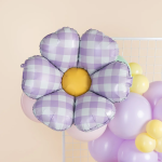 Шар (29''/74 см) Цветок, Ромашка, Клетка Виши (надув воздухом), Сиреневый, 1 шт., 27638