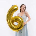 Шар (40''/102 см) Цифра, 6, Золото, Металлик, 1 шт. в уп., 26486
