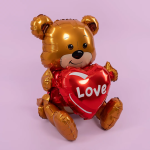 Шар (20''/51 см) Фигура 3D, Сидячий мишка с сердцем, 1 шт. в уп., 24255