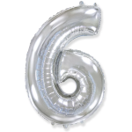 Шар (40''/102 см) Цифра, 6, Серебро, 1 шт. в уп., 901766PP
