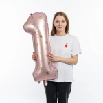 Шар (34''/86 см) Цифра, 1 Золотые короны, Розовый, 1 шт. в уп., 131281