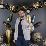 Шар с клапаном (14''/36 см) Мини-фигура, Бутылка Шампанское, Голубой, 1 шт., 180591B