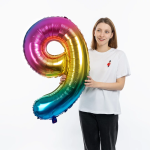 Шар (40''/102 см) Цифра, 9, Радужный, Градиент, 1 шт. в уп., 23769