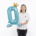 Шар (32''/81 см) Цифра на подставке, 0 Золотая корона, Голубой, 1 шт. в уп., 131260