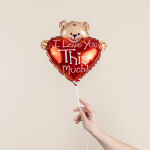 Шар (13''/33 см) Мини-сердце, Медвежонок с большим сердцем, Красный, 1 шт., 902715