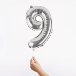 Шар с клапаном (16''/41 см) Мини-цифра, 9, Серебро, Металлик, 1 шт., R3189