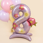 Шар (40''/102 см) Цифра на подставке, 8 Марта, Нежные цветы, 1 шт. в уп., R805