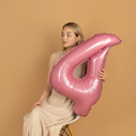 Шар (40''/102 см) Цифра, 4, Розовый, Матовый, 1 шт. в уп., 24104