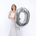 Шар (40''/102 см) Цифра, 0, Серебро, 1 шт. в уп., B901760P