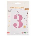 Шар (40''/102 см) Цифра, 3, Розовый, Матовый, 1 шт. в уп., 24103