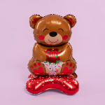 Шар 3D (39''/99 см) Фигура на подставке, Мишка с букетом, 1 шт. в уп., 24863