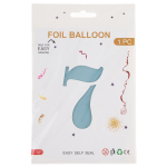 Шар (40''/102 см) Цифра, 7, Светло-голубой, Сатин, 1 шт. в уп., 24267