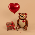 Шар (20''/51 см) Фигура 3D, Сидячий мишка с сердцем, 1 шт. в уп., 24399