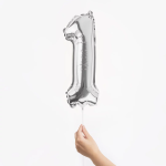 Шар с клапаном (16''/41 см) Мини-цифра, 1, Серебро, Металлик, 1 шт., R3181