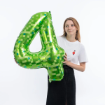 Шар (40''/102 см) Цифра, 4 Пиксели, Зеленый, 1 шт. в уп., 26904