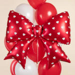 Шар (38''/97 см) Фигура, Бант, Сердечки, Красный, 1 шт., 27783