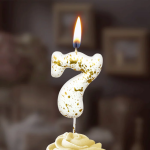 Свеча Цифра, 7 Золотые брызги, на шпажке, Белый, Металлик, 4,3 + 5,2 см, 1 шт. с держат., 5647
