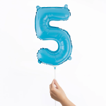 Шар с клапаном (16''/41 см) Мини-цифра, 5, Голубой, Матовый, 1 шт., 23405