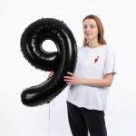 Шар (40''/102 см) Цифра, 9, Черный, Металлик, 1 шт. в уп., 27359