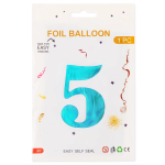Шар (40''/102 см) Цифра, 5, Тиффани, Металлик, 1 шт. в уп., 24235