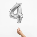 Шар с клапаном (16''/41 см) Мини-цифра, 4, Серебро, Металлик, 1 шт., R3184