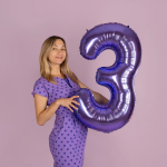 Шар (40''/102 см) Цифра, 3, Сиреневый, Металлик, 1 шт. в уп., 24213