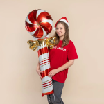 Шар (59''/150 см) Фигура, Леденец трость с бантом, Красный/Золото, 1 шт. в уп., 25035P