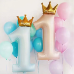 Шар (49''/124 см) Цифра, 1 Золотая корона, Голубой, 1 шт. в уп., 23373