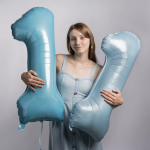 Шар (40''/102 см) Цифра, 1, Светло-голубой, Сатин, 1 шт. в уп., 24261